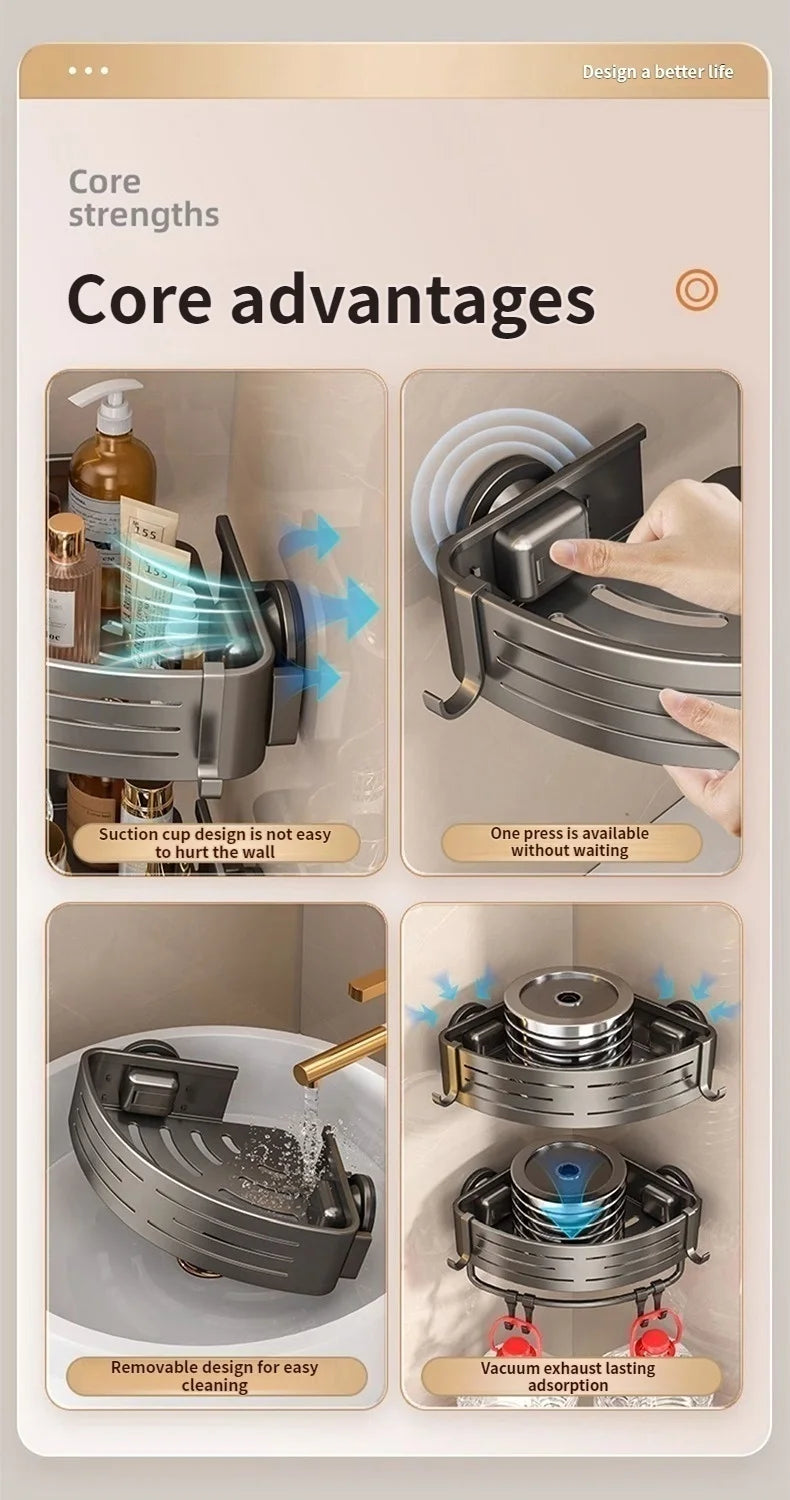 Wall Mounted Triangle/Rectangle Suction Cup Shelf Great For Showers Or Kitchens
