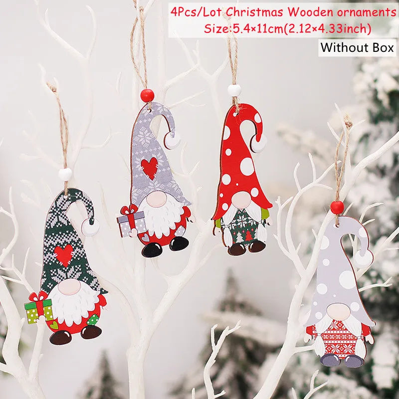 4-12pcs Wooden Christmas Tree Pendants Ornaments