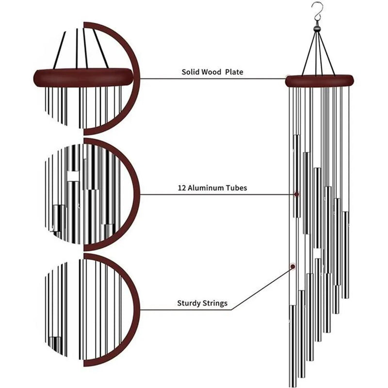 Gold OR Silver Musical 12 Tube Wind Chime.