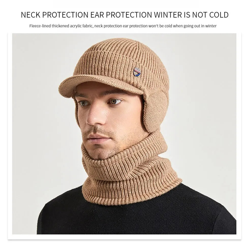 Men Or Women's Knitted Neck Scarf And Hat With Extra Ear Protection