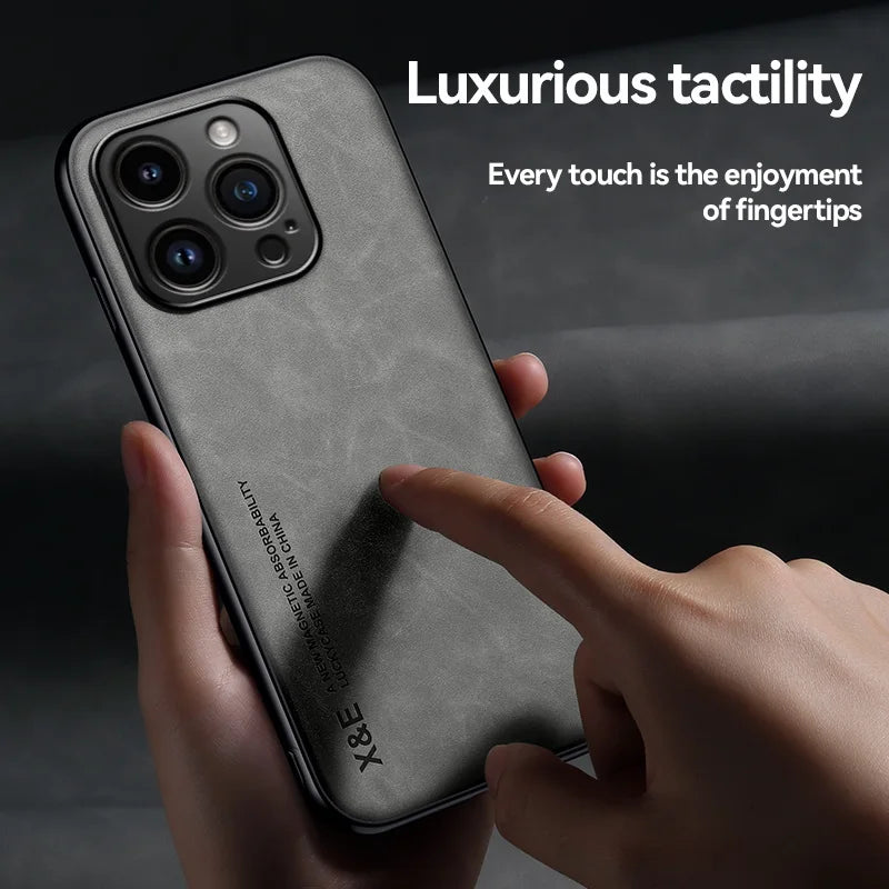 Luxury Matte Magnetic Sheepskin Leather Case For iPhone 16 15 14 13 12 11 Pro Max XR XS X 8 7 Plus