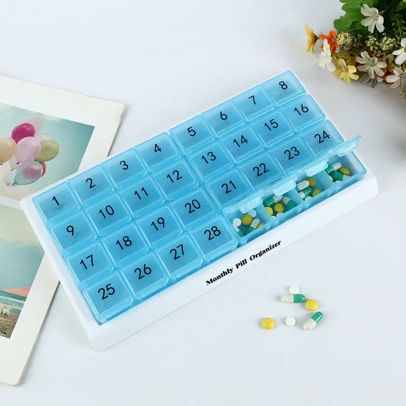 Portable 31 Days Medicine Box With Detachable Compartments