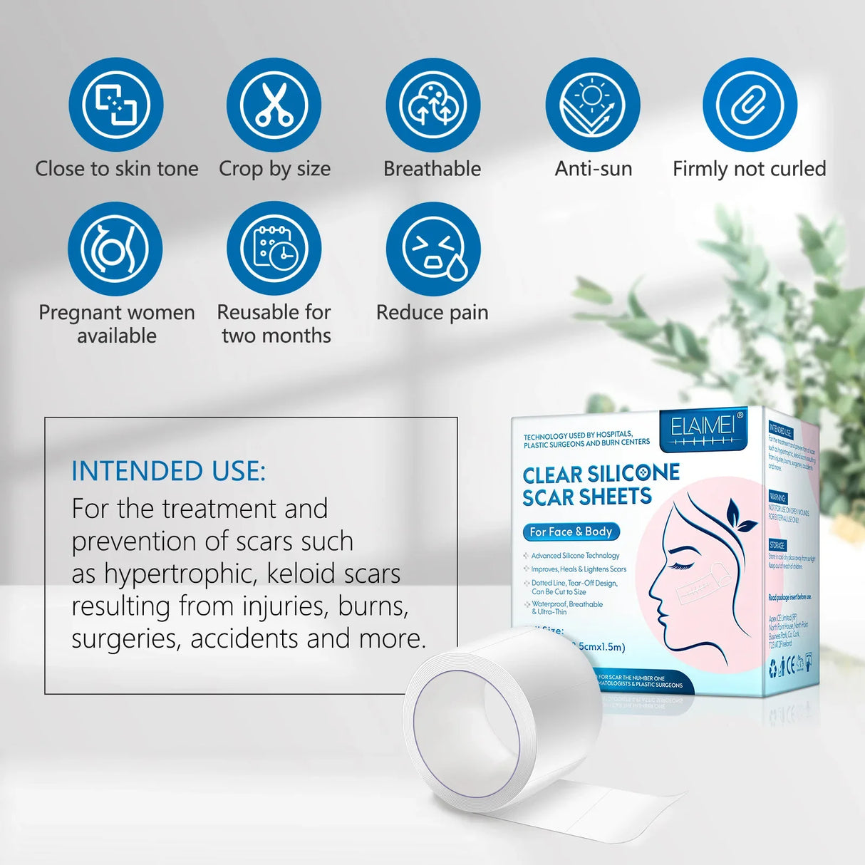 2.5cm X 150cm Self-Adhesive Reusable Skin Care Scar Cover Tape