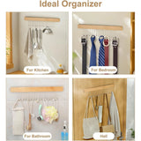 Wooden Wall-mounted Multi-function Storage Rack with 8 Hooks With Slider