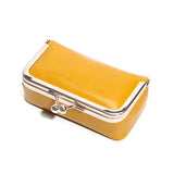 Compact Genuine Leather Kiss-Lock Mini Accessorie Pouch
