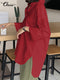 Celmia Women's Loose Fitting Long Sleeve Blouse With a Slit at the Back.