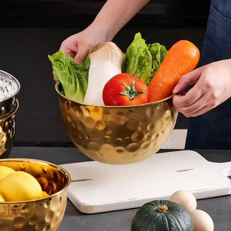 Stainless Steel Hammer Point Fruit Or Mixing Bowl