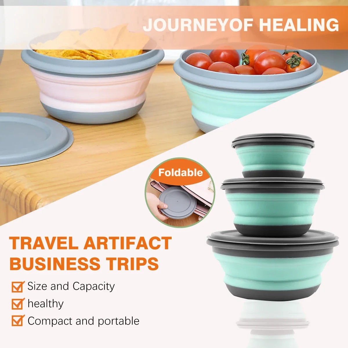 3 Pieces Silicone Folding Bowls with Lids