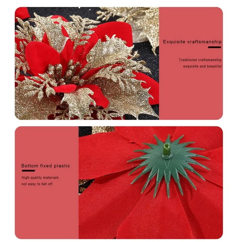 Christmas Artificial Silk Flowers with Clips for Xmas Tree Hanging Ornaments.