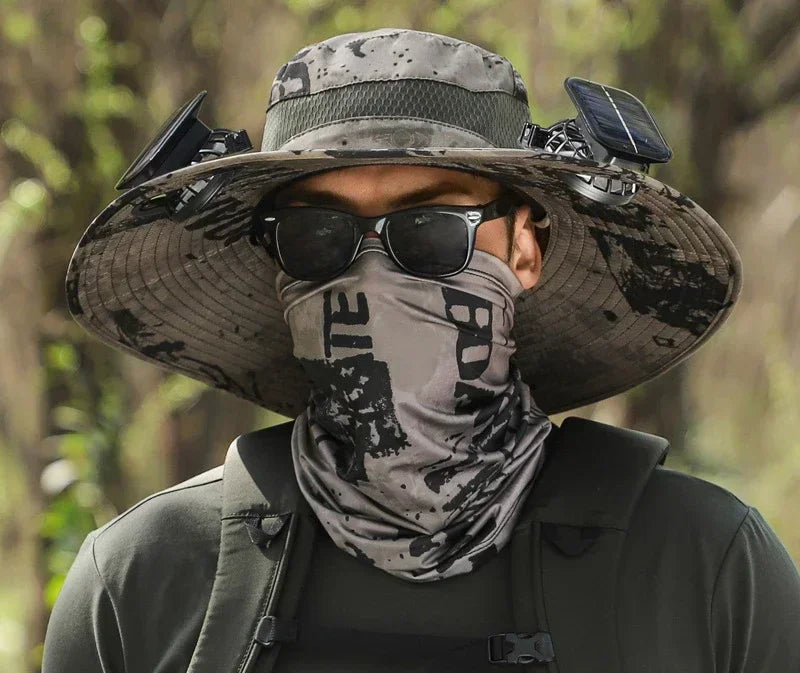 Camouflage Outdoor Sun Protective Hat with Solar Powered Fans