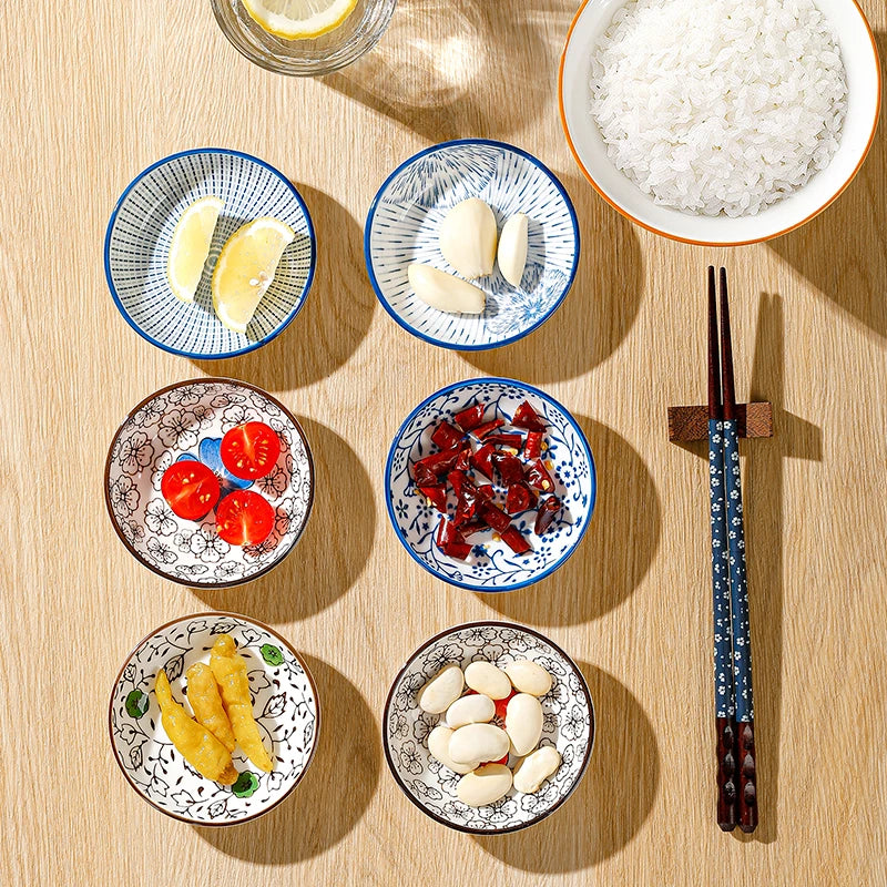 6pcs Japanese Mini Ceramic Decorative Plates For Dipping Sauces