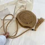 Women's Crossbody Straw Bag With Tassel