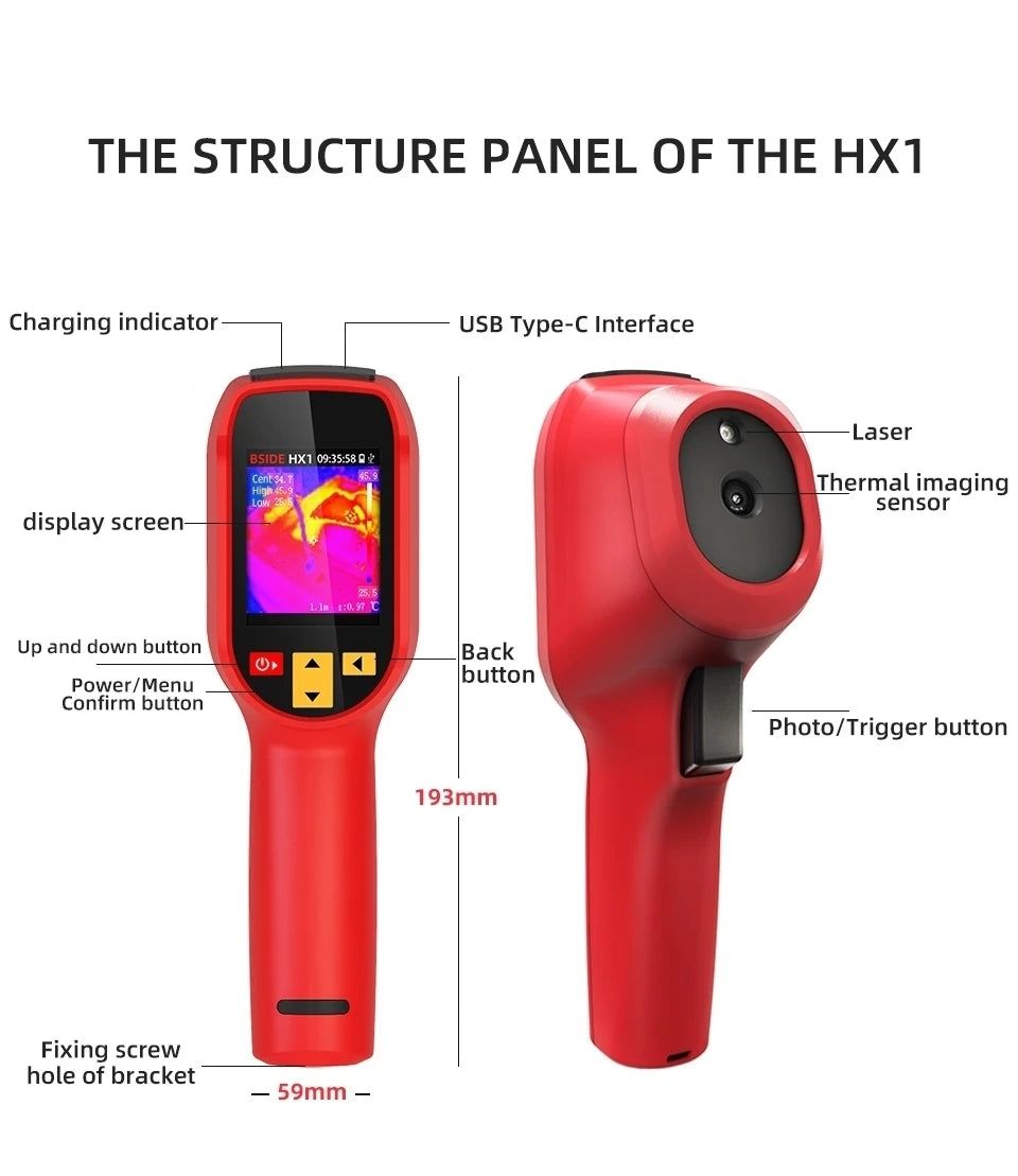 BSIDE Thermal Imager Camera HX1 Laser Thermographic HD Display For Circuit PCB Repair Pipeline Detection Medical Laser position