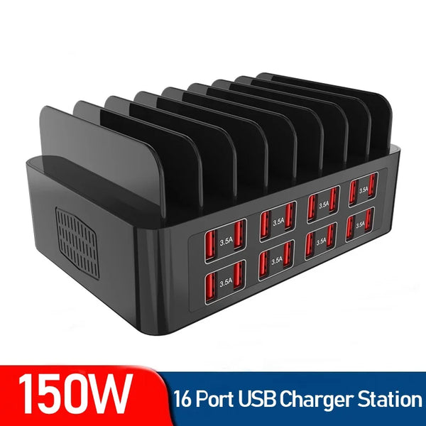 150W Universal Multi 16 Port USB 3.5A Fast Charging Station For Iphone Ipad Samsung Xiaomi Tablet