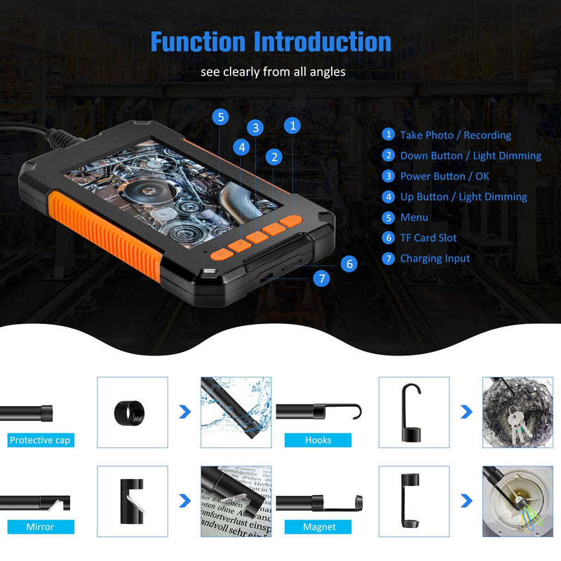 Industrial Borescope IP68 Waterproof With 8 LED Camera. 1080P 4.3 Inch IPS Single Or Dual Lens .