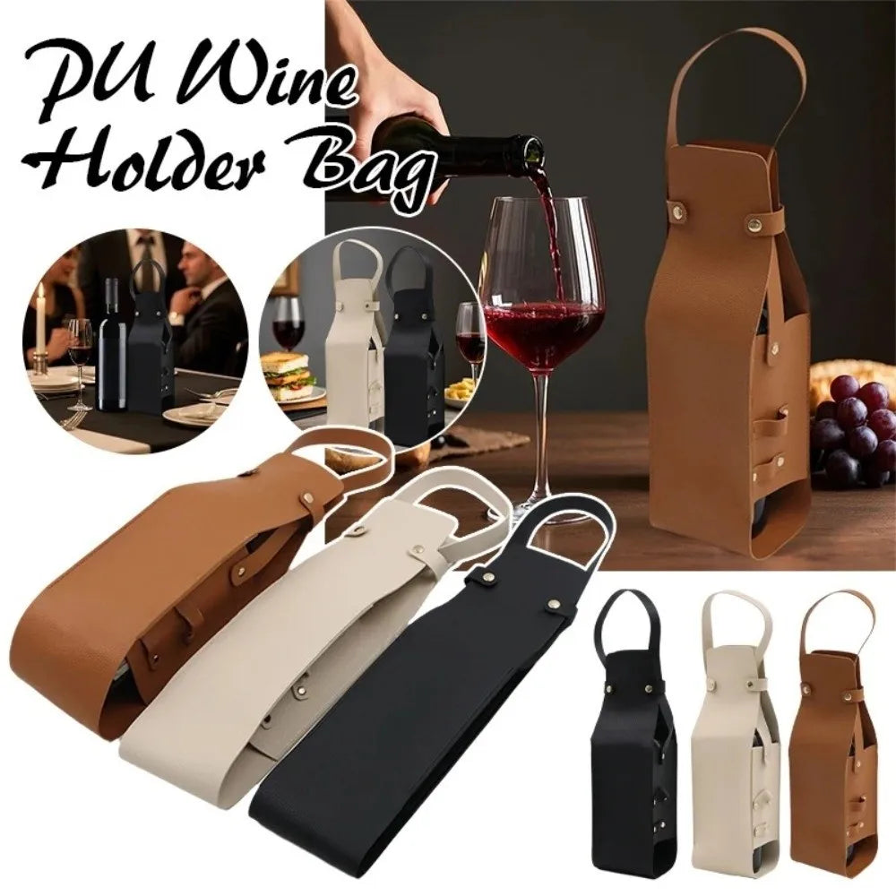 PU Leather Double Layer Reusable Wine Bag