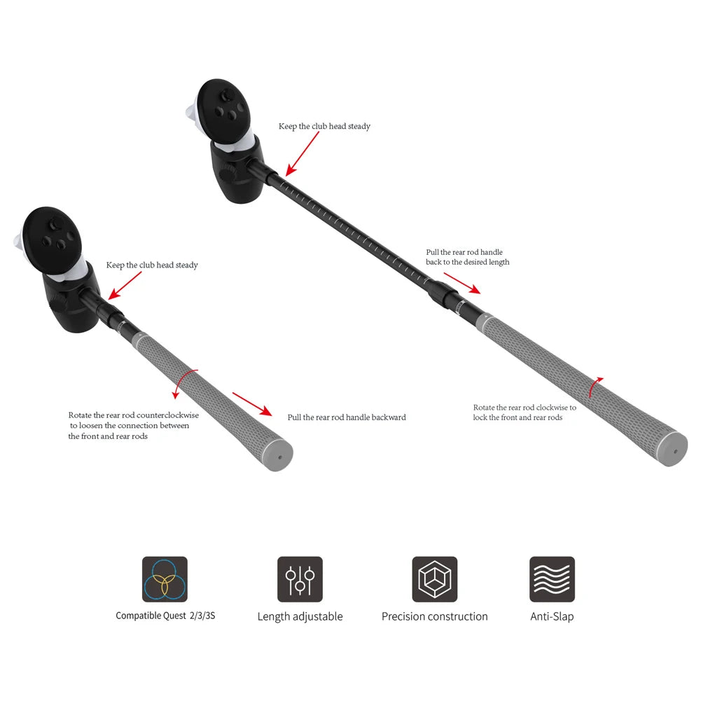 VR Golf Club Retractable Attachment For Meta Quest 3S Quest 3 Quest 2 VR Golf Club Grip