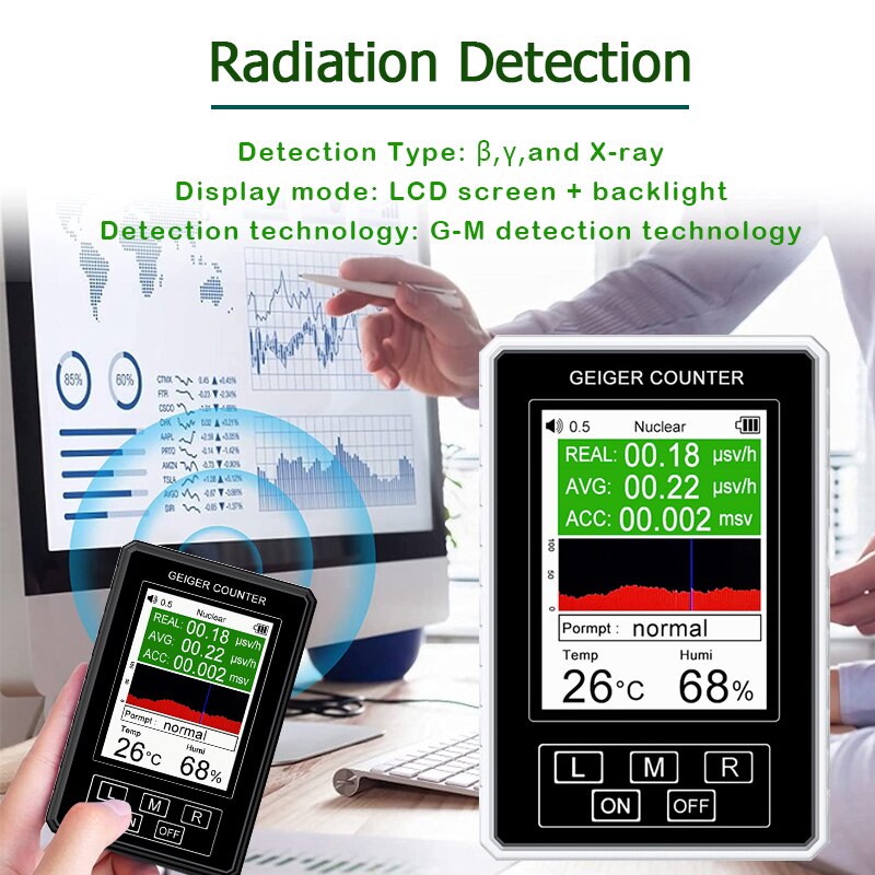 BR-9B XR-1 Nuclear Radiation Detector Color Display Screen Geiger Counter Personal Dosimeter Marble Detectors Beta Gamma X-ray
