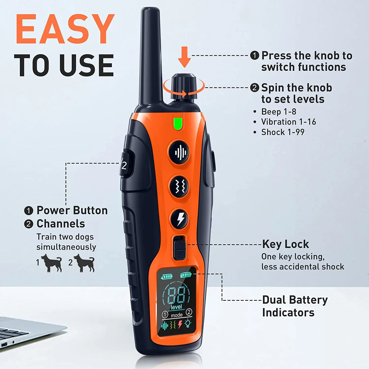 3280FT Dual Battery Display Dog Training Shock Collar With Beep Vibration Or Shock Mode