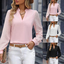 Women's V-Neck, Long Mesh Sleeve Blouses.