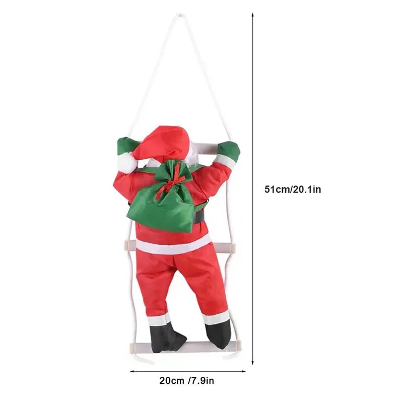 Christmas Decoration Of Santa Claus Climbing on A Rope Ladder.