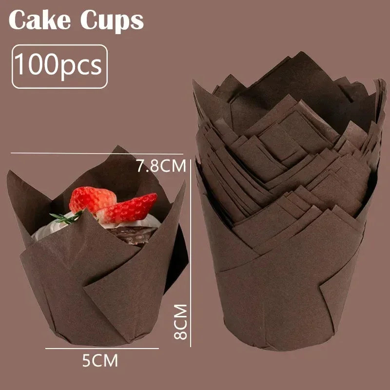 100pcs Oilproof Tulip Muffin Cupcake Liners