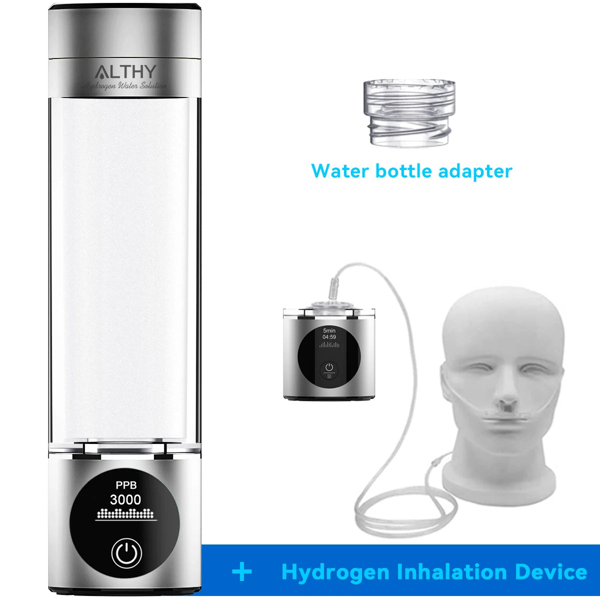 ALTHY Performance Hydrogen Water Generator Bottle With DuPont SPE+PEM Dual Chamber lonizer + PPB&Time Display + H2 Inhalation Device