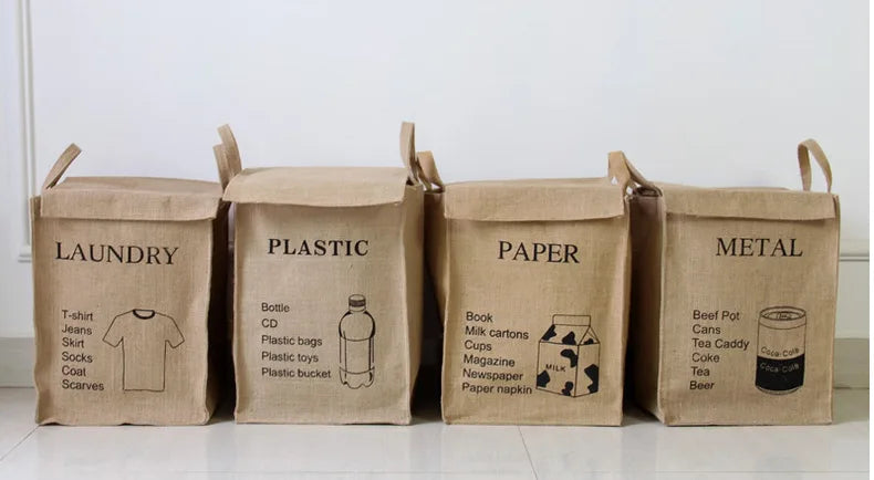 Folding Jute Organizer Storage Basket With Lids