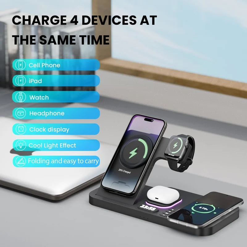 30W Digital Clock Wireless Charger With RGB Night Light For Smartphone Airpods Pro Huawei Apple Watch