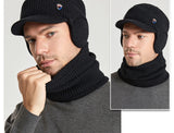 Men Or Women's Knitted Neck Scarf And Hat With Extra Ear Protection