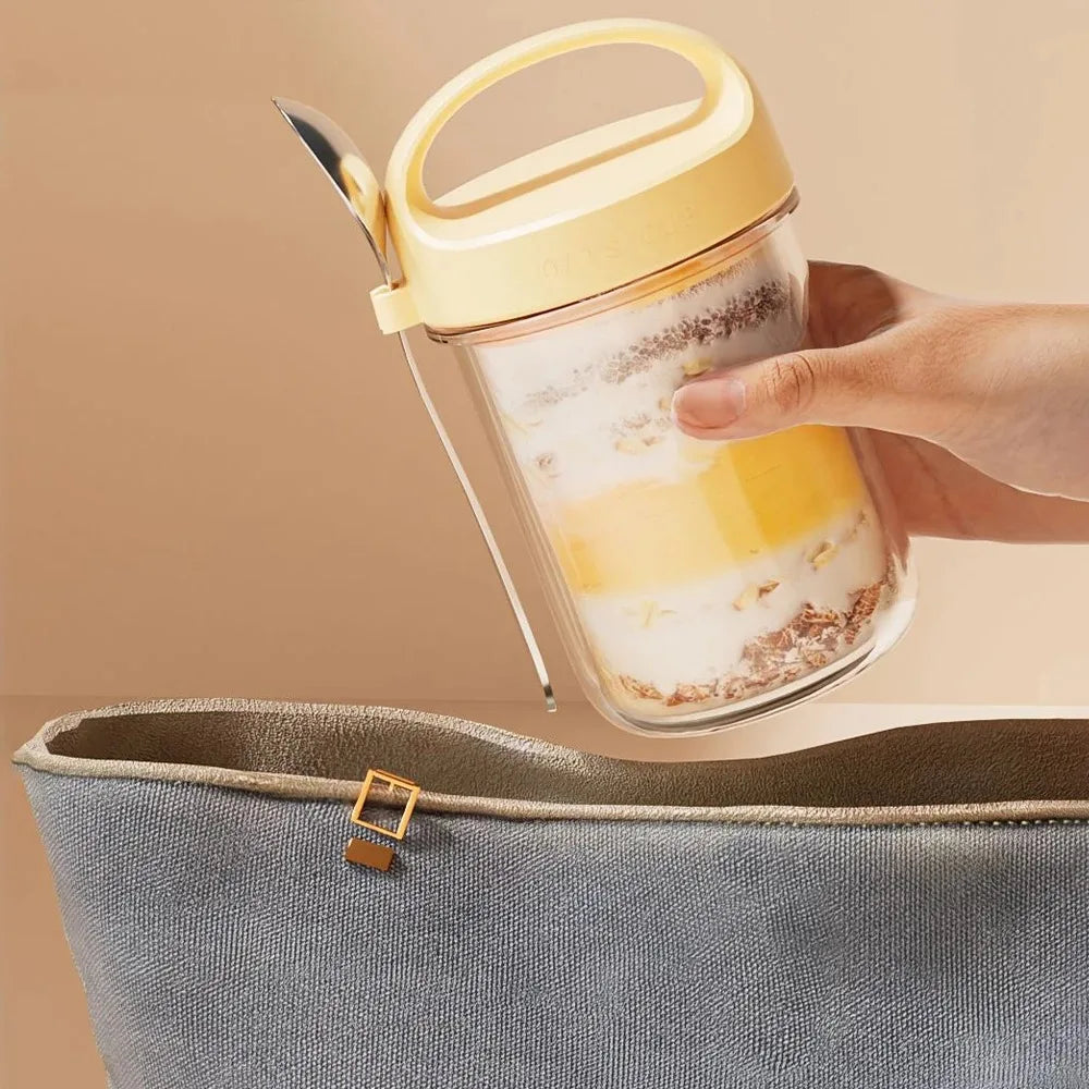 430ML Glass Cup With Lid And Spoon Great For Breakfast Oats Or Salad Cups