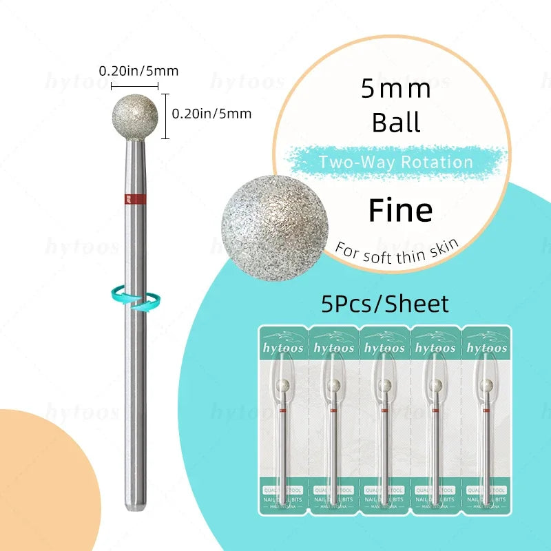 HYTOOS 5Pcs/Set Diamond Nail Drill Bits To Clean Cuticles And Nails