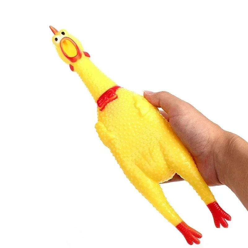 Pet's Small Or Large Durable Yellow Rubber Screaming Chicken Chewy Toy