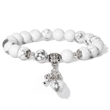 Ladies blue amazonite beaded bracelet with a metal elephant charm.