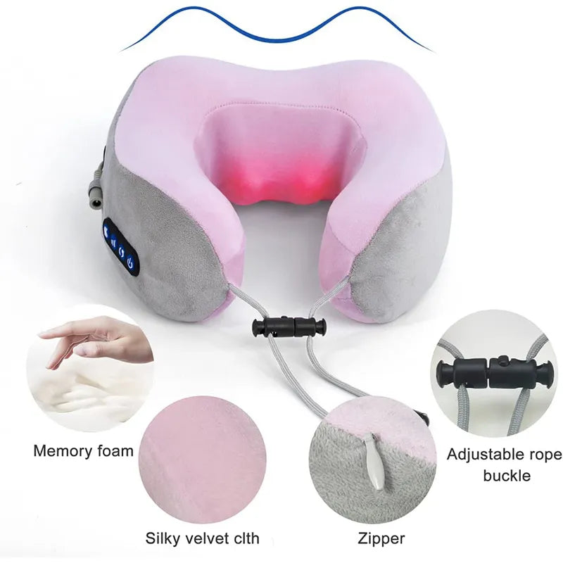 Electric U Shaped Soft Memory Foam, Heated Neck Massage Pillow.