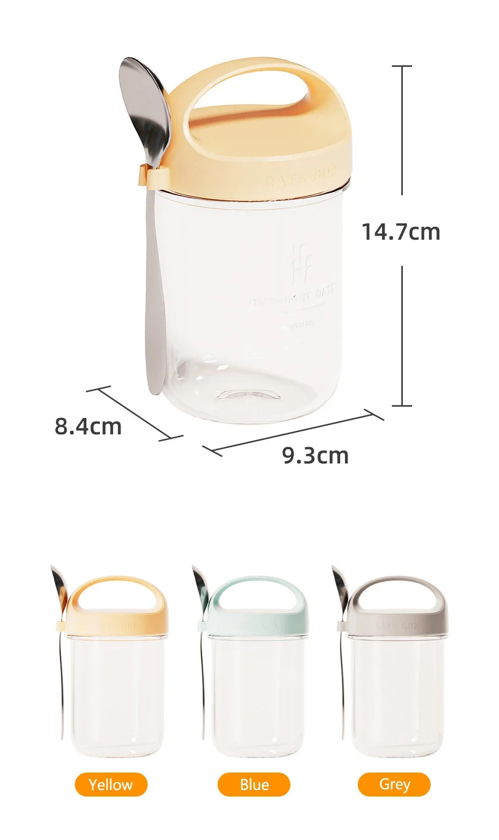 430ML Glass Cup With Lid And Spoon Great For Breakfast Oats Or Salad Cups