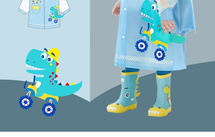 Children's Cartoon Raincoat With Backpack Space