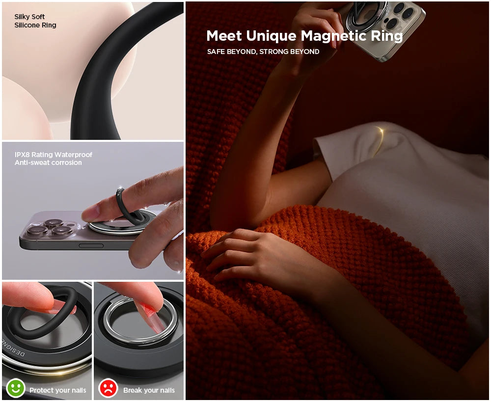 Joyroom Silicone Magnetic Ring Phone Holder With Kickstand For iPhone 14 15 16 Pro Max