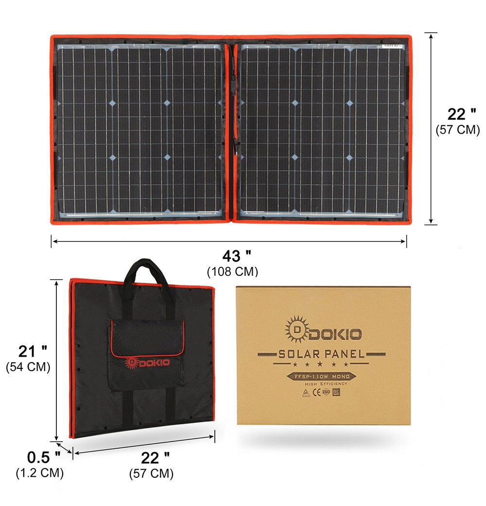 Dokio Flexible/Foldable High Efficiency Solar Panel. 12V 80w 100w 150w 200w 300w Solar Panel Kit