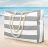 Striped Waterproof Canvas Summer Beach Tote Bag With Zipper