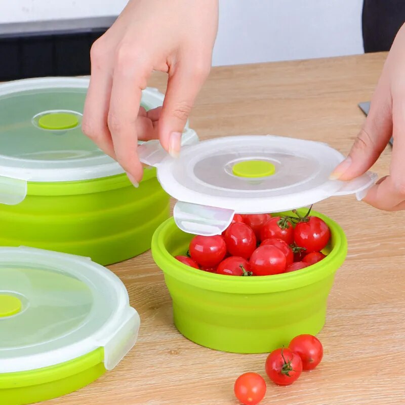 Silicone Foldable Microwave Lunch And Food Storage Container.