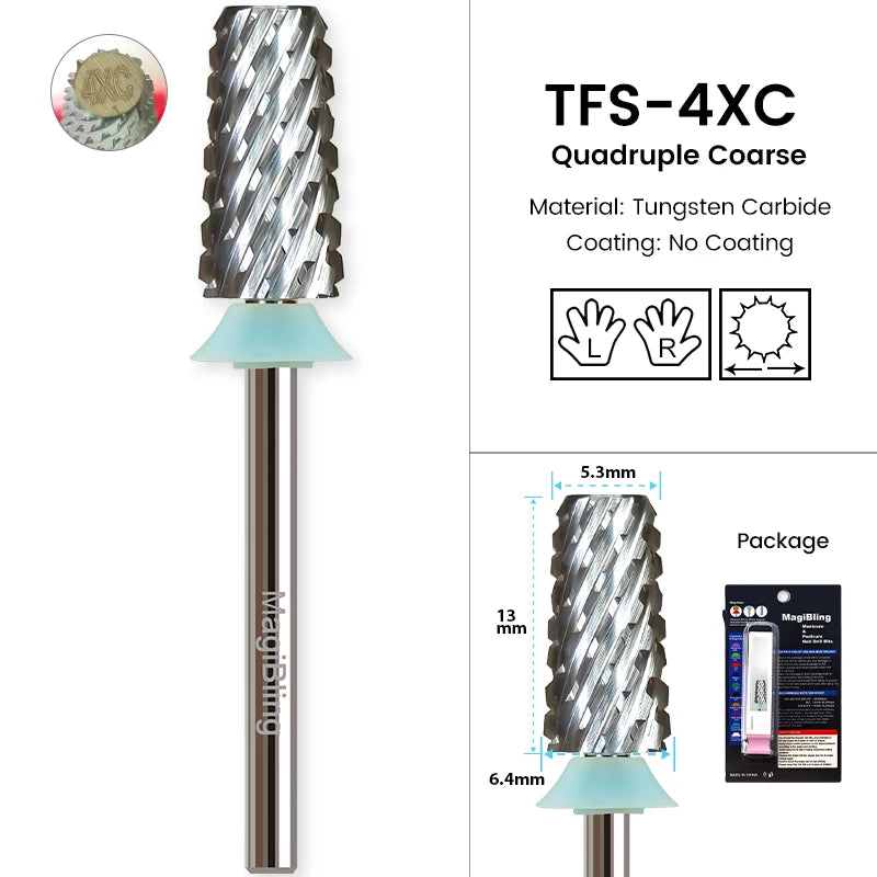 3/32" MagiBling Carbide Sharp 6.6mm Cross Cut Tapered Nails Bit For Acrylic Gel Remover