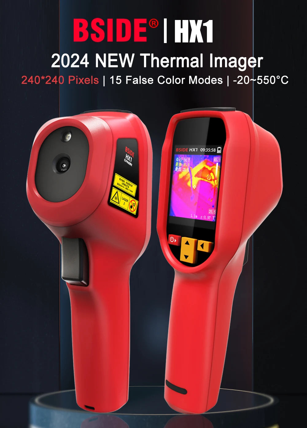 BSIDE Thermal Imager Camera HX1 Laser Thermographic HD Display For Circuit PCB Repair Pipeline Detection Medical Laser position