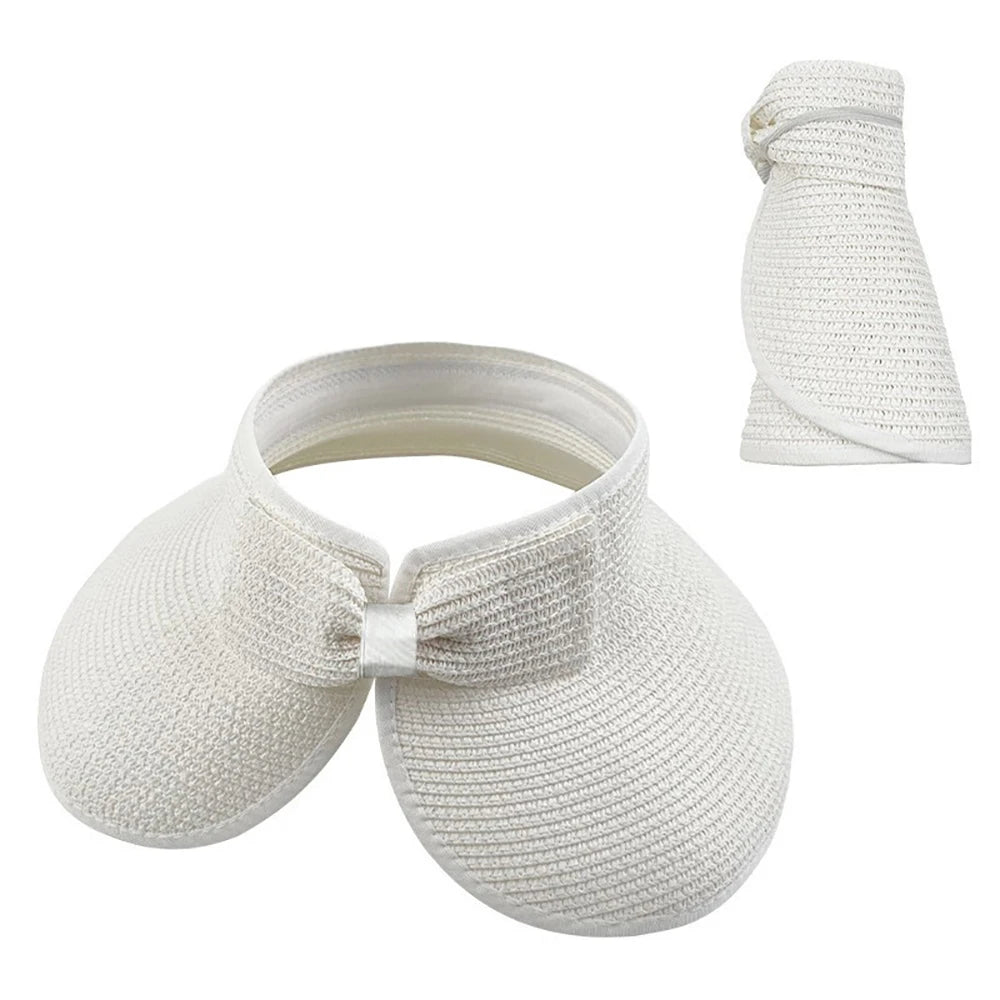 Women's Foldable Ponytail Straw Travel Sun Hat