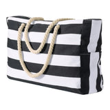 Striped Waterproof Canvas Summer Beach Tote Bag With Zipper