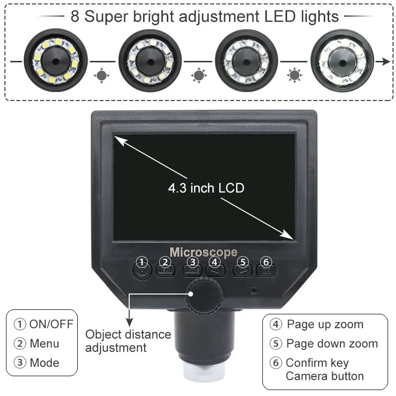 LCD 1600X 1200X 600X Digital Soldering Microscope USB Portable 9" 7" 4.3" Video Phone Repair