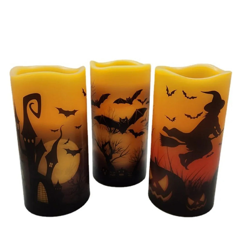 Set of 3 Real Wax Halloween Flameless Flickering LED/Battery Operated Candles.