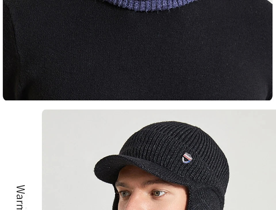 Men Or Women's Knitted Neck Scarf And Hat With Extra Ear Protection