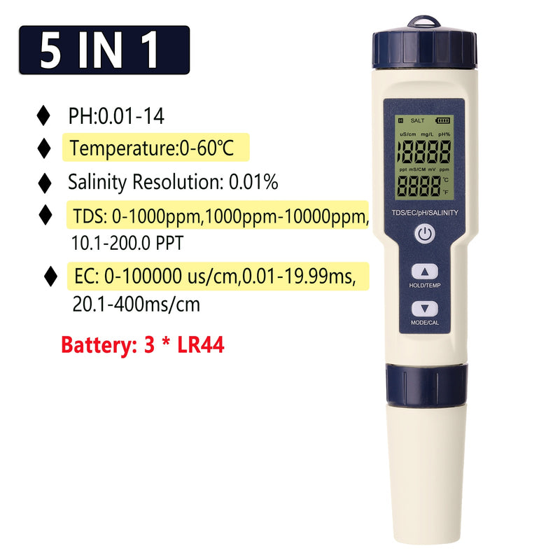 Digital PH Meter 10 in 1 Water Quality Monitor Tester PH/EC/TDS/Salinity/Thermometer Multi-parameter Testing Meter