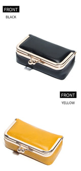 Compact Genuine Leather Kiss-Lock Mini Accessorie Pouch